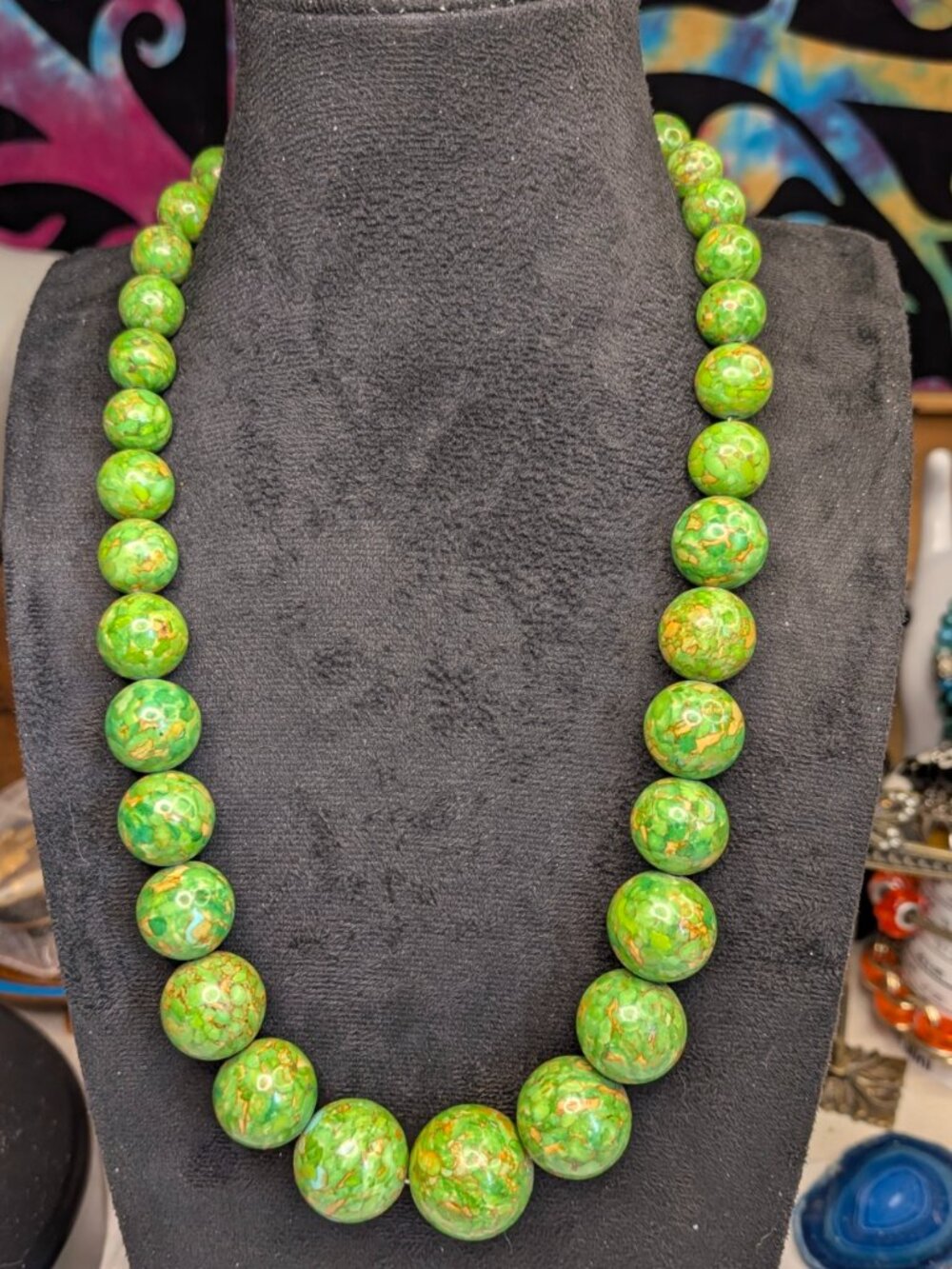 Green Mosaic Turquoise & Tiger’s Eye Necklace – 19.5" Sterling Silver
